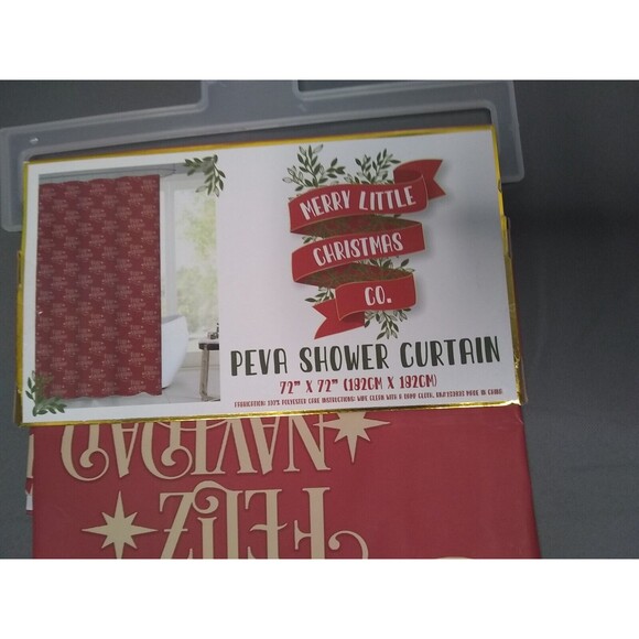 Merry Little Christmas Co. Peva Shower Curtain (72"x72") Red Feliz Navidad - Picture 3 of 3